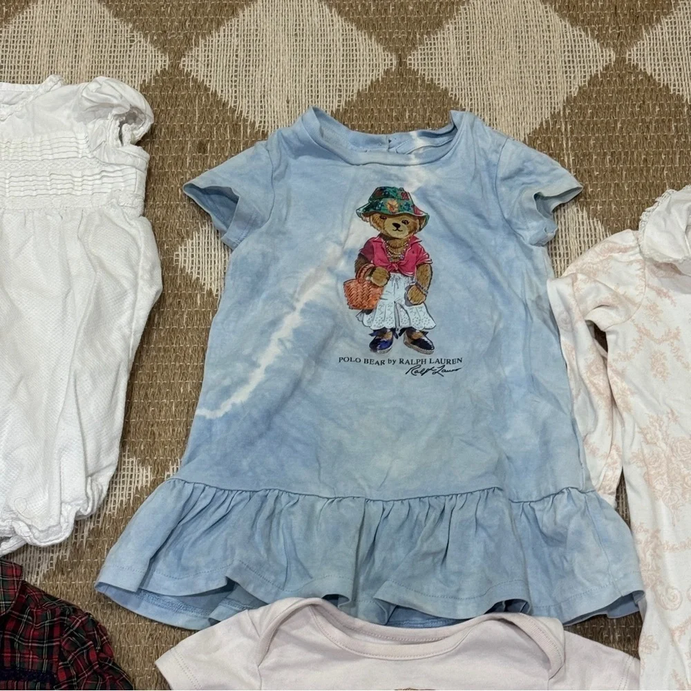 Ralph Lauren BUNDLE baby girl coverall plaid dress romper teddy bear onesie bow